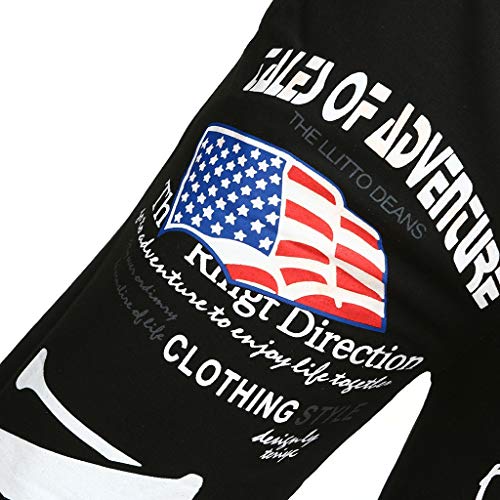 YKARITIANNA Mens Joggers Sport Flag Print Casual Drawstring Sweatpants Trouser Long Pants Black