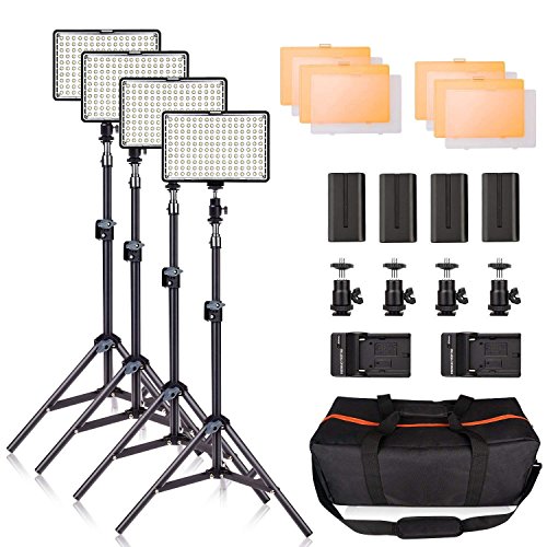 LED Video Light Kit with Stand, SAMTIAN 160 Dimmable Photography Lighting Set for YouTube Video Studio Shooting, 3200/5600K, Including Rechargeable Batteries, Tripod, Carry Bag