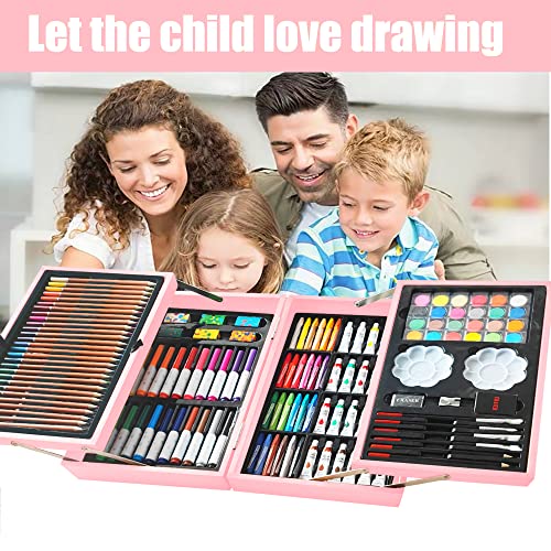 KINSPORY 139 Pack Art Kits, 2 Sketch Books, Deluxe Art Set Crafts, Watercolor Pens, Colored Pencils, Oil Pastels, Paints, Painting Drawing Coloring Gift for Artists Kids Girls (Rose Pink)