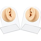 Cindeer 2 Pcs Flexible Silicone Ear Model Reused Soft Mold Fake Ear for Earrings Jewelry Display for Piercing Practice with Acrylic Stand(Skin Color)