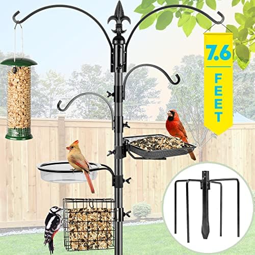 Gray Bunny Bird Feeder Stand for Outside, 4Hooks, 91" Bird Feeder