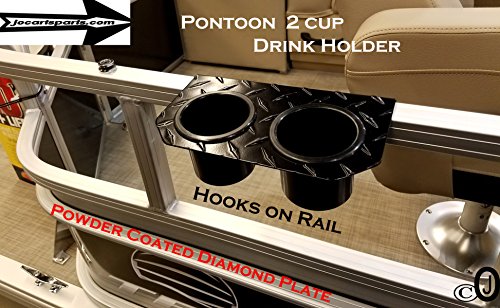 Sale!! J & O Carts Parts Pontoon-Boat-Powder-Coated-Diamond-Plate-2-Cup-Drink-Holder-Fits-1-1-4-Rail