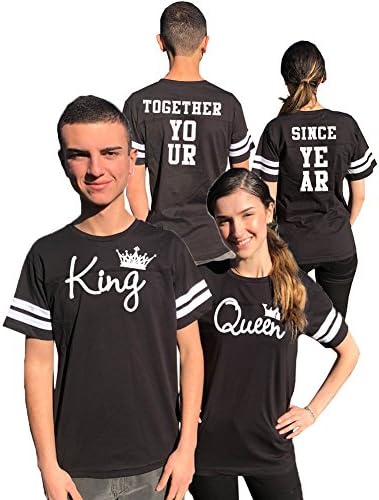 MLA Custom Apparel King Queen Personalized Couple Jersey Shirts, Back Your Year Together Since Matching t-Shirts