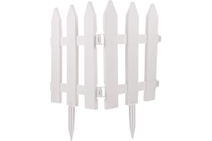 DEARMAMY White Plastic Garden Picket Fence 2 Sets with Ground Stakes, 25.5 Inch Long X 30 Inch High Lawn