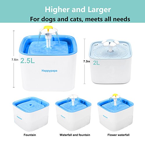 [Newest 2018 Upgraded] Cat Fountain 2.5L Healthy and Hygienic Pet Fountain Ultra Quiet Cat and Dog Flower Fountain Suit for Cats Dogs Birds and Small Animals (Blue) - Thumbnail 2