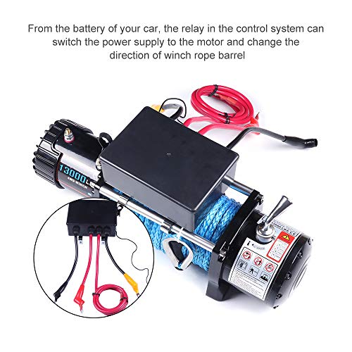 ECCPP Winches12V 13000 LBS Electric Winch+Aluminum Fairlead+Synthetic Rope+Control Box Assembly+Wireless/Hand Remote Controller+Negative Wire+Hook+Bolts for SUV/ATV/4WD/Off - Image 5