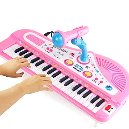UPDD-toy 37 Key Kids Miniature Baby Girls Pink Piano with Microphone, Stool, and 4 Songs ,Music & Sound Birthday Gift Toys for 2 3 4 Year Old