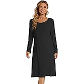 WiWi Long Sleeve Bamboo Viscose Nightgowns for Women, Soft Cooling Lightweight Sleep Night Dress for Women Sleepwear S-XXL