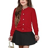 UELoop Girls' Cardigan Sweater [Cute Petal Buttons] Cotton Long Sleeve Crewneck Uniform Sweater for 5-14 Years Girls