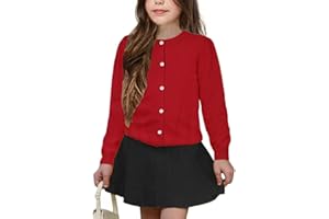 UELoop Girls' Cardigan Sweater [Cute Petal Buttons] Cotton Long Sleeve Crewneck Uniform Sweater for 5-14 Years Girls