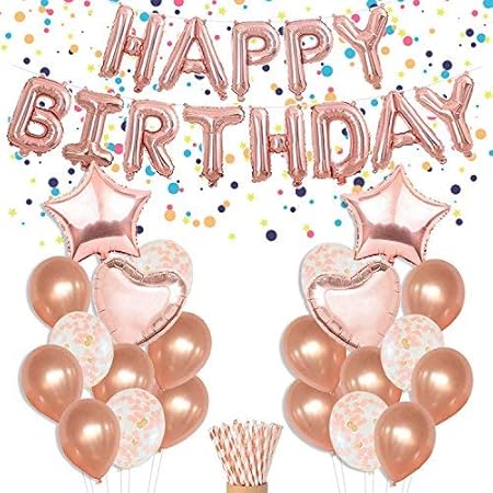 Amazon ローズゴールド 誕生日 飾り付け パーティー 女の子 可愛い デコレーション ピンク ゴールド シャンパン バルーン 紙吹雪入れ 風船 Happy Birthday バナー ガーランド 女の子 60枚セット 風船 バルーン おもちゃ