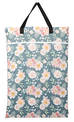 Large Hanging Wet/Dry Cloth Diaper Pail Bag for Reusable Diapers or Laundry (Rose) - Thumbnail 4