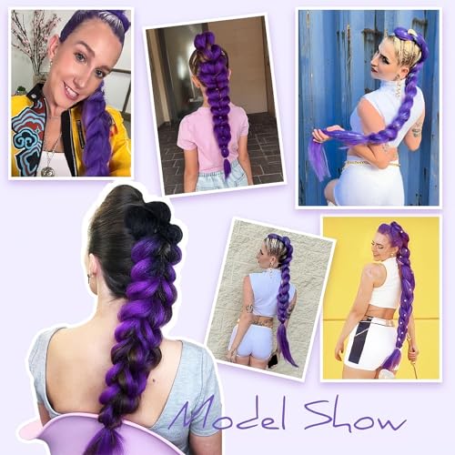 Omnikryp Purple Wig Anime Cosplay Wig 62cm Synthetic Hair Braiding Hair Lilac with Hidden Clip for Halloween Cosplay Accessories