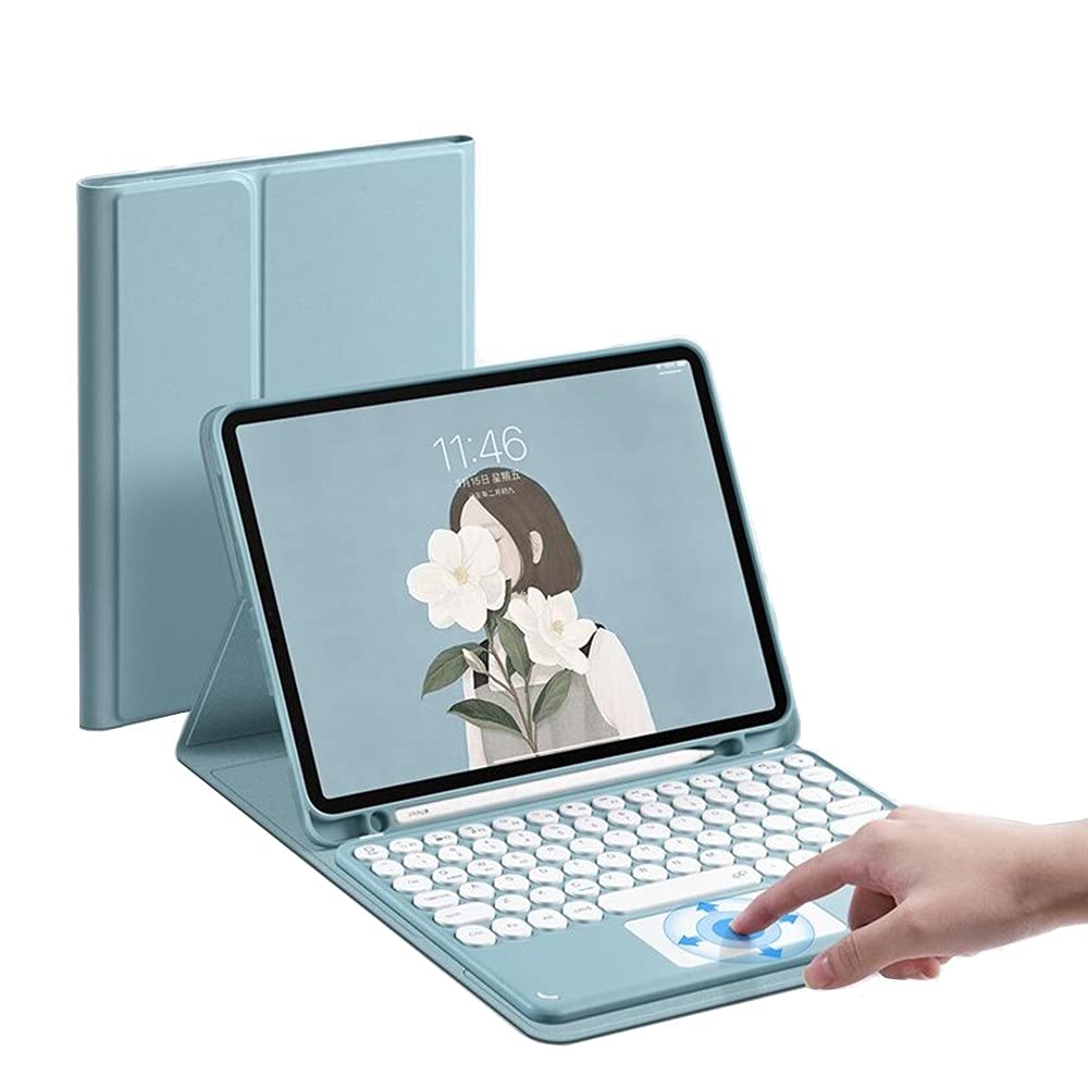 HENGHUI Keyboard Case for Galaxy Tab S6 Lite 10.4 inch 2024/2022/2020, Touchpad Cute Round Key Color Detachable Touch Keyboard Cover with S Pen Holder (MistyBlue)