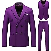 Men's 3 Piece Suit Slim Fit Double Breasted Tuxedo Formal Blazer Pants Vest Suit Set for Wedding Casual Business