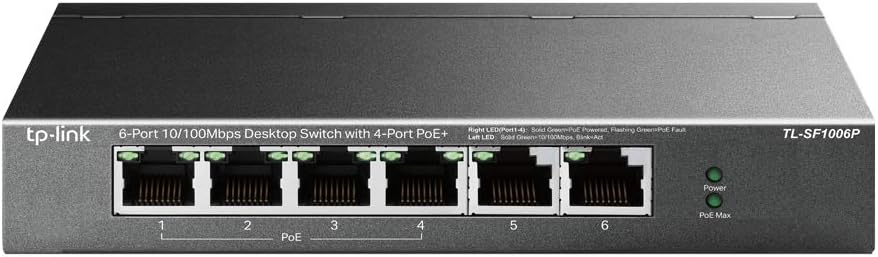 TP-Link TL-SF1006P 6-Port PoE Switch 4x PoE+ 10/100 Mbps Desktop Plug Play