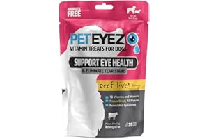PetEyez Tear Stain Remover Vitamin Treats for Dogs - Support Eye Health & Reduce Itching & Tear Stain Buildup - 100% Natural Dog Treats w/Superfoods, Antioxidants & Nutrients - Beef Flavor - 1oz