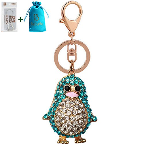 Bolbove Cute Penguin Keychain Blingbling Keyring Crystal Rhinestones Purse Pendant Handbag Charm (Blue)