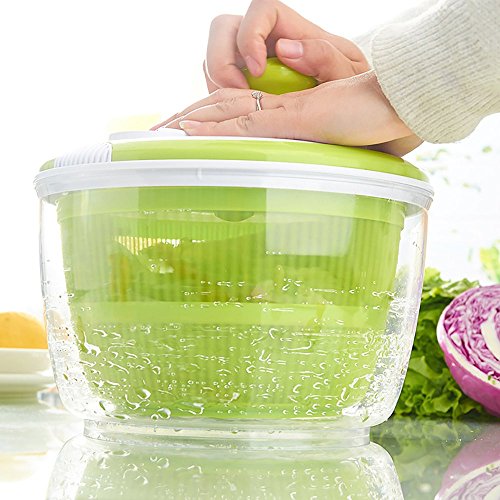 DenSan Multifunction Jumbo 4.5 Quart Salad Spinner, Manual Good Grips Vegetables Dryer Dry Off Drain Quick Filter Lettuce Spinner(Green)