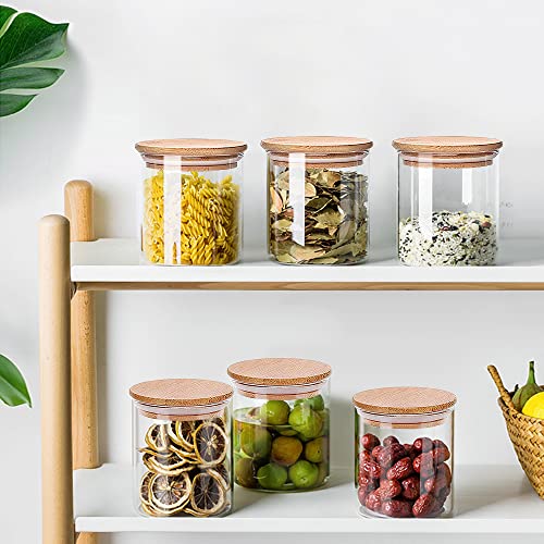 Spice Jars with Bamboo Lids,Deweey Spice Jars Set of 6 16oz Glass Jars