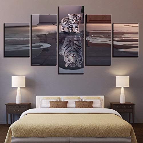 QThxqa Lienzo arte de la pared Cuadros para la sala Marco 5 unidades Gatos Tigres pinturas Modular HD Imprime animales carteles