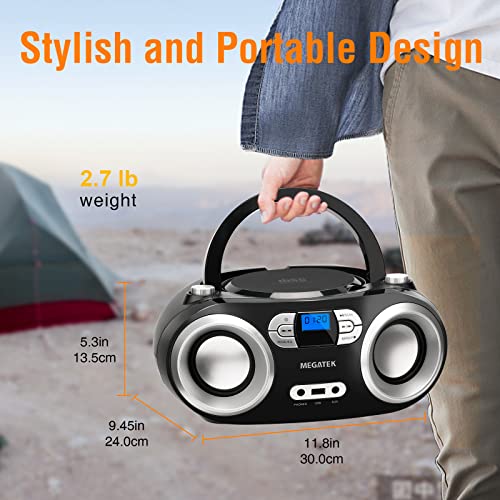 MEGATEK Portable CD Player Bluetooth Boombox with FM Radio, USB, Aux