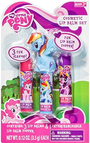 My Little Pony: 3 ct Lip Balms with 1 ct Interchangeable Lip Balm Topper (Pinkie Pie, Rainbow Dash and Twilight Sparkle)