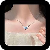 Erimberate Bohemian Crystal Butterfly Choker Necklace Blue Enamel Butterflies Necklace Silver Butterfly Pendant Necklace Tiny Blue Butterfly Chain Necklace Jewelry for Women Gifts