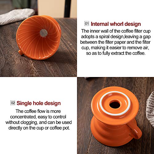 DOWAN Pour Over Coffee Dripper, Non Electric Pour Over Coffee Maker, Porcelain Slow Brewing Accessories For Home, Cafe, Restaurants, Easy Manual Brew Maker, Brown