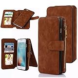 iPhone SE Case, iPhone 5S Case, CaseUp 12 Card Slot Series - [Zipper Cash Storage] Premium Flip PU Leather Wallet Case Cover With Detachable Magnetic Hard Case For iPhone SE/5S/5, Brown