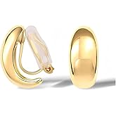 FAN&LOUIS Clip On Earrings,Gold Silver Chunky Gold Small Huggie Hoops Clip-On Earrings for Women Trendy Non-Pierced Ears Lightweight Teen