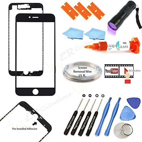 iPhone 7 Plus 5.5" Black Front Outer Lens Glass Screen Replacement Repair Kit Glass+LOCA Glue+ Magnetized Tools + UV Light + Wire (Screen Separator) โฆ (Black)