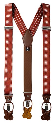 Jacob Alexander Men's Polka Dot Y-Back Suspenders Braces Convertible Leather Ends and Clips