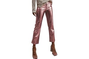 ODIZLI Shiny Metallic Women's Holographic Glitter Rave Dance Cropped Pants