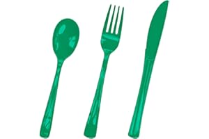 HEIPINIUYE 75 Pack Green Plastic Cutlery Heavy Duty Green Plastic Knives Forks and Spoons Disposable Silverware Set for 25 Guest Camping Birthday Baby Shower Party Cutlery Set