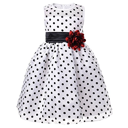 KISSOURBABY Princess Girls Round-neck Polka Dot Flower Puff Dress