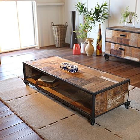 Amazon Co Jp Oldnew Pu センターテーブル 125 ヴィンテージデザイン ラフさが魅力 約幅1270 奥行5 高さ325mm コーヒーテーブル アイアン 海外インテリア 北欧 モダン センターテーブル 木製 ヴィンテージ おしゃれ 人気 オールドチーク アイアン 西海岸 テーブル