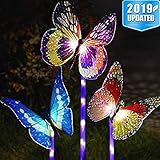 Garden Solar Lights Outdoor - 3 Pack Solar Stake Light Multi-Color Changing LED Garden Lights,Fiber Optic Butterfly Decorative Lights,Outdoor Decor,Garden Lawn Ornaments
