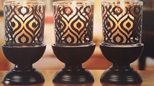 Glass Votive Candle Holders Set of 3 Black Wooden Bases Hour Glass Shape