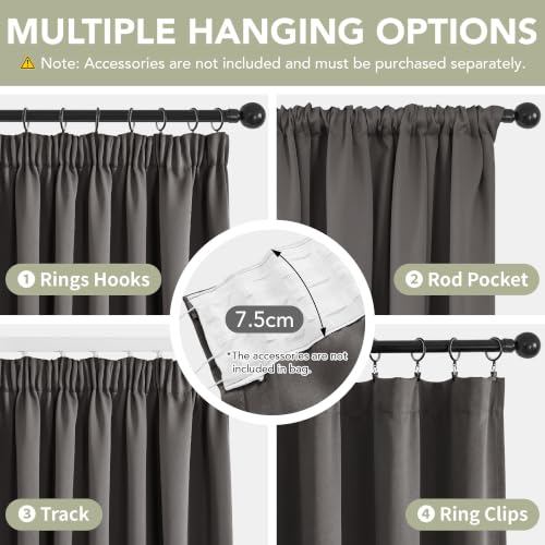 Deconovo Living Room and Bedroom Curtain Opaque 140 x 160 cm, 1 Panel, Thermal Insulating Curtain Cold and Heat with Fringe Tape, Oeko-Tex, Anthracite Grey