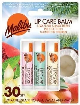 Malibu Sun SPF 30 Lip Balm Sunscreen, Watermelon, Mint and Vanilla, 3 x 5g, White, 3 count (Pack of 1)