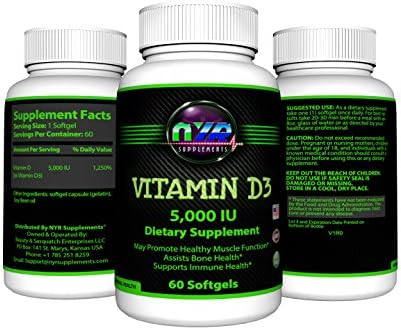 NYR Supplements High Potency Vitamin D3 Daily Dietary Supplement for Men and Women | 5000 IU