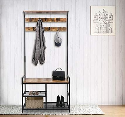Hall Tree Entryway Storage Bench Rustic Brown 3 In 1 Design Homekoko Coat Rack Shoe Bench Wood Look Accent Furniture With Metal Frame Talkingbread Co Il