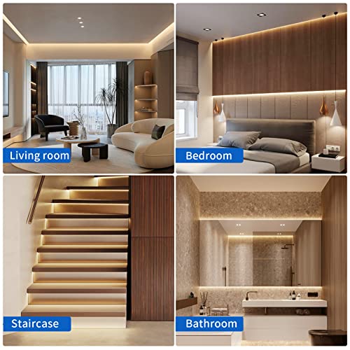 COB LED Strip 5M, Warm White 2700K LED Strip Light DC24V, 480LEDs/M, CRI 90+ Super Bright Uniform Dotless LED Tape Lights for Cabinet Kitchen Home DIY Indoor Lighting Projects (No Power Supply)