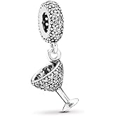 MiniJewelry Cocktail Wine Glass Dangle Charm fits Pandora Moments Bracelets Women Sterling Silver Party Birthday S925