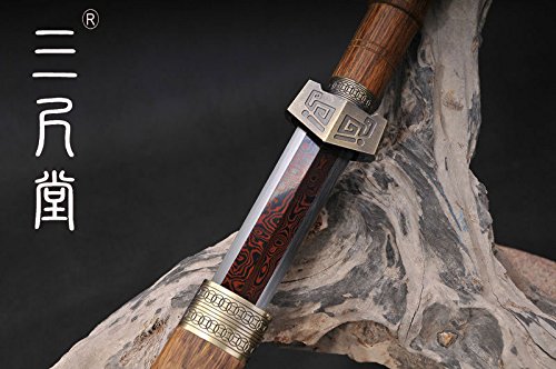 Fully Hand-made Chinese Sword Straight Full Tang Red blade Damascus Folded Steel Chinese The Qin Dynasty Sword