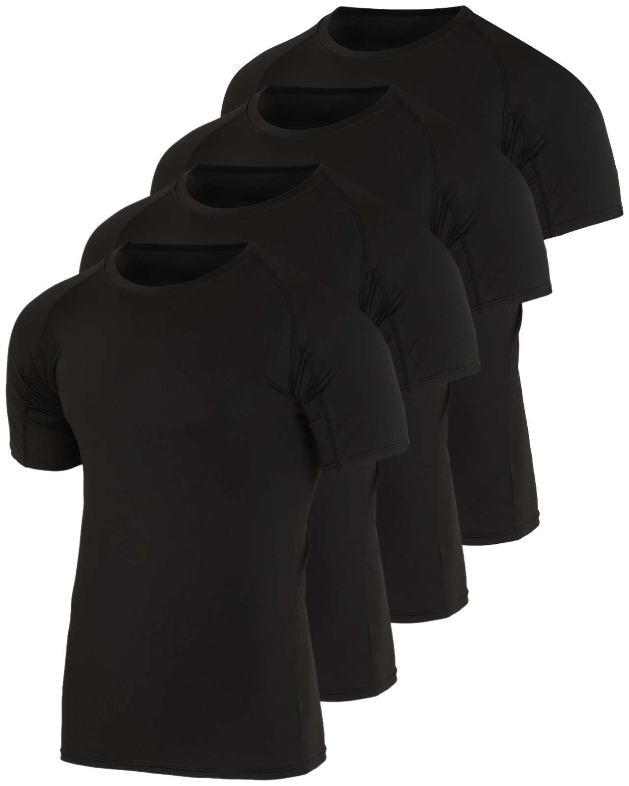 Photo 1 of 4 Pack: Mens Short Sleeve Shirts Compression Base Layer Tight Thermal Undershirt Slimming Black Active Fitness Athletic T-Shirt Quick Dry Fit Workout Sports Rashguard Gym Running Top, Set 1,M