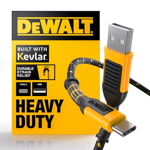 DEWALT USB C Cable, Premium trenzado de nylon USB A a tipo C Cable cargador de carga rápida para el iPhone 16 Series, iPhone 15 Series, Samsung Galaxy S10 S10 + / Nota 9, LG V30 (USB 2.0, Negro)