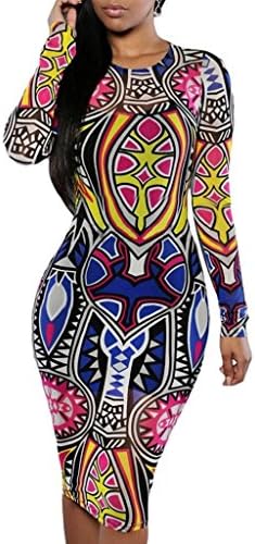 Garley Women's National Tribal Print Slim Sexy Mini Yellow Dress Bodycon