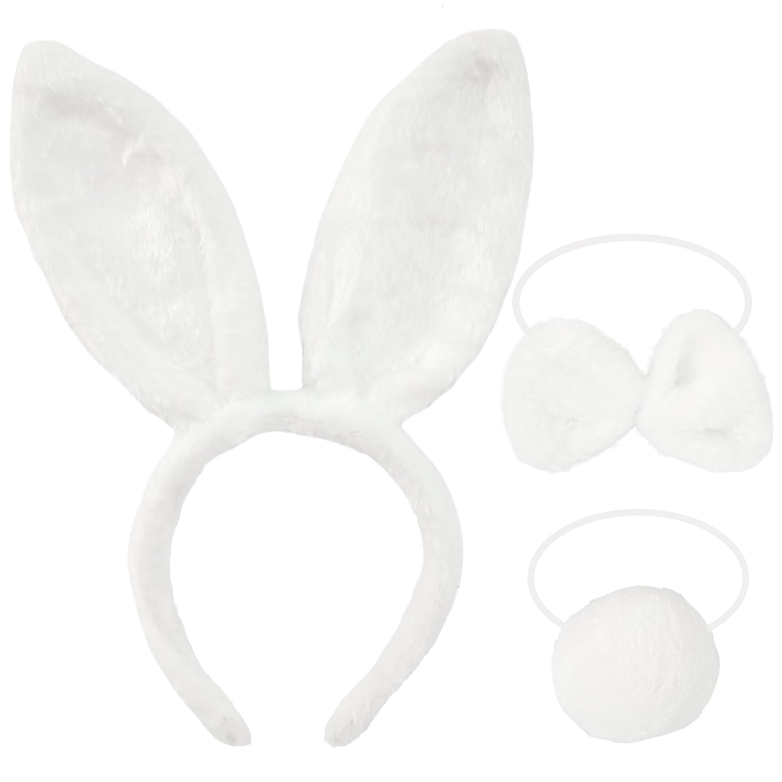 Photo 1 of 3-Piece Bunny Ears and Tail Costume Accessory Set – Includes White Fluffy Bunny Ears Headband, Tail, and Bow Tie for Easter, Halloween, Dress-Up Parties, Cosplay, and Animal-Themed Events